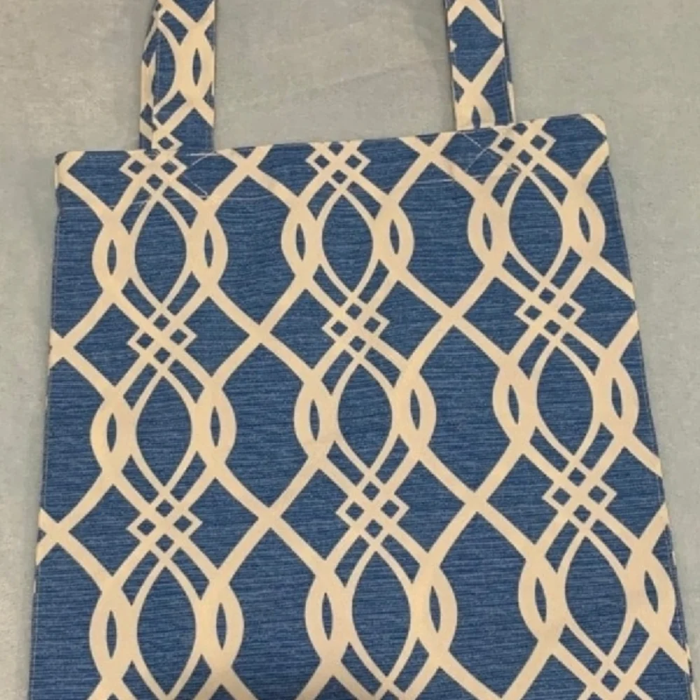 Blue and White Geometric Pattern Tote Bag